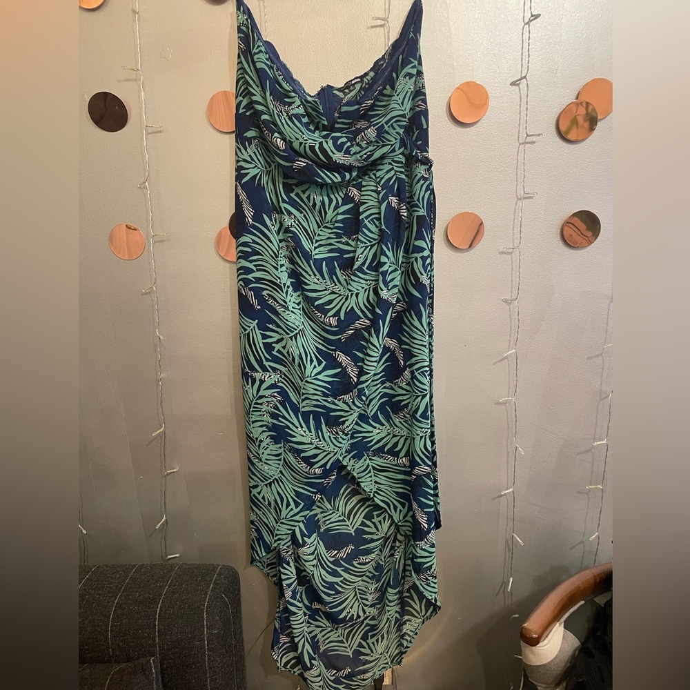 Strapless hi low dress.